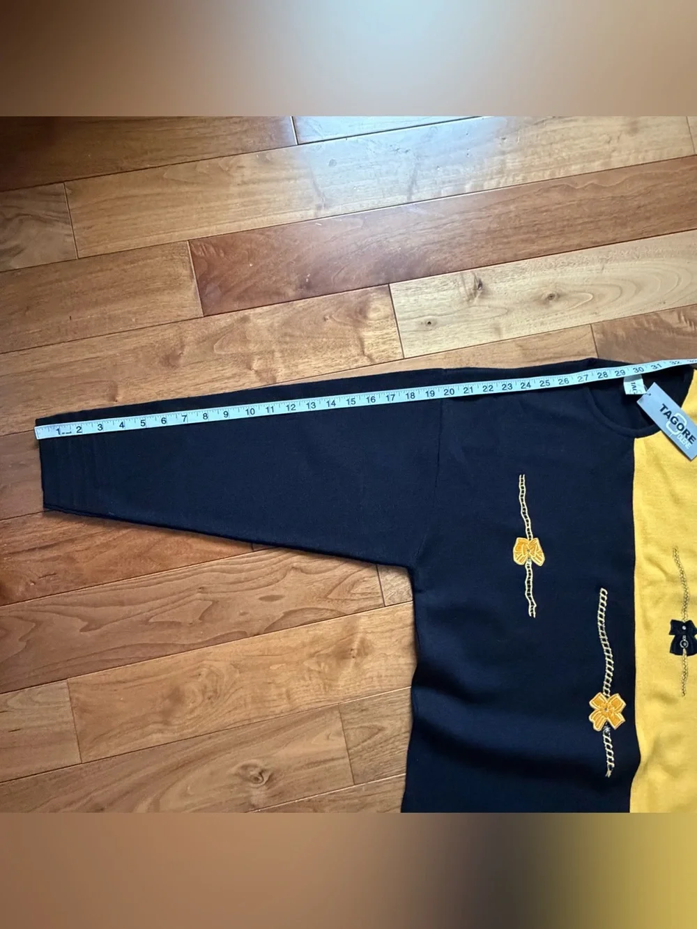 Vintage Tagore Olene Colorblock Sweater Black Yellow Embroidery Appliqué NWT 1X